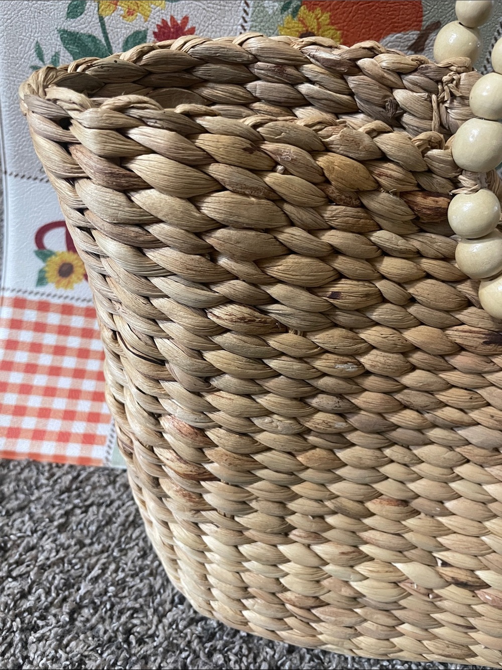 a new day Natural Straw Tote Bag with Beaded Round Handles - Picture 4 of 6